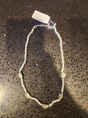 J. Crew White Pearl Necklace with Iridescent Abalone Accents